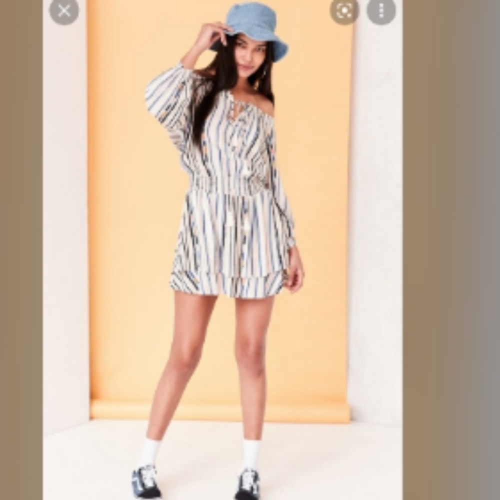 ASTR Blair Off-The Shoulder Blouson Mini Dress.